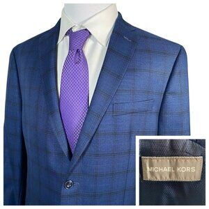 Michael Kors Sport Coat 44R Windowpane Check Blue Dual Vented Two Button Blazer